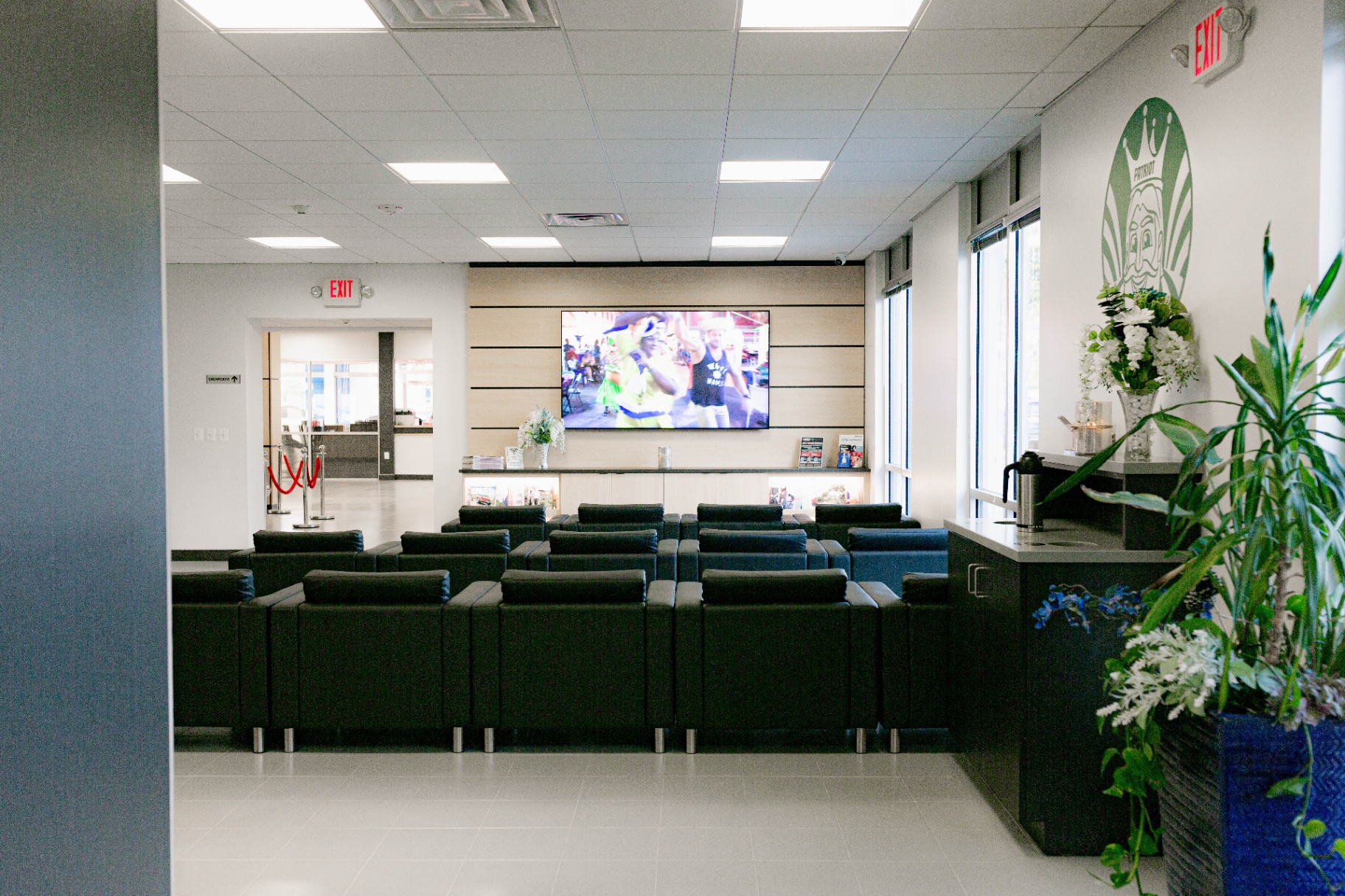 Showroom lounge with big-screen TV