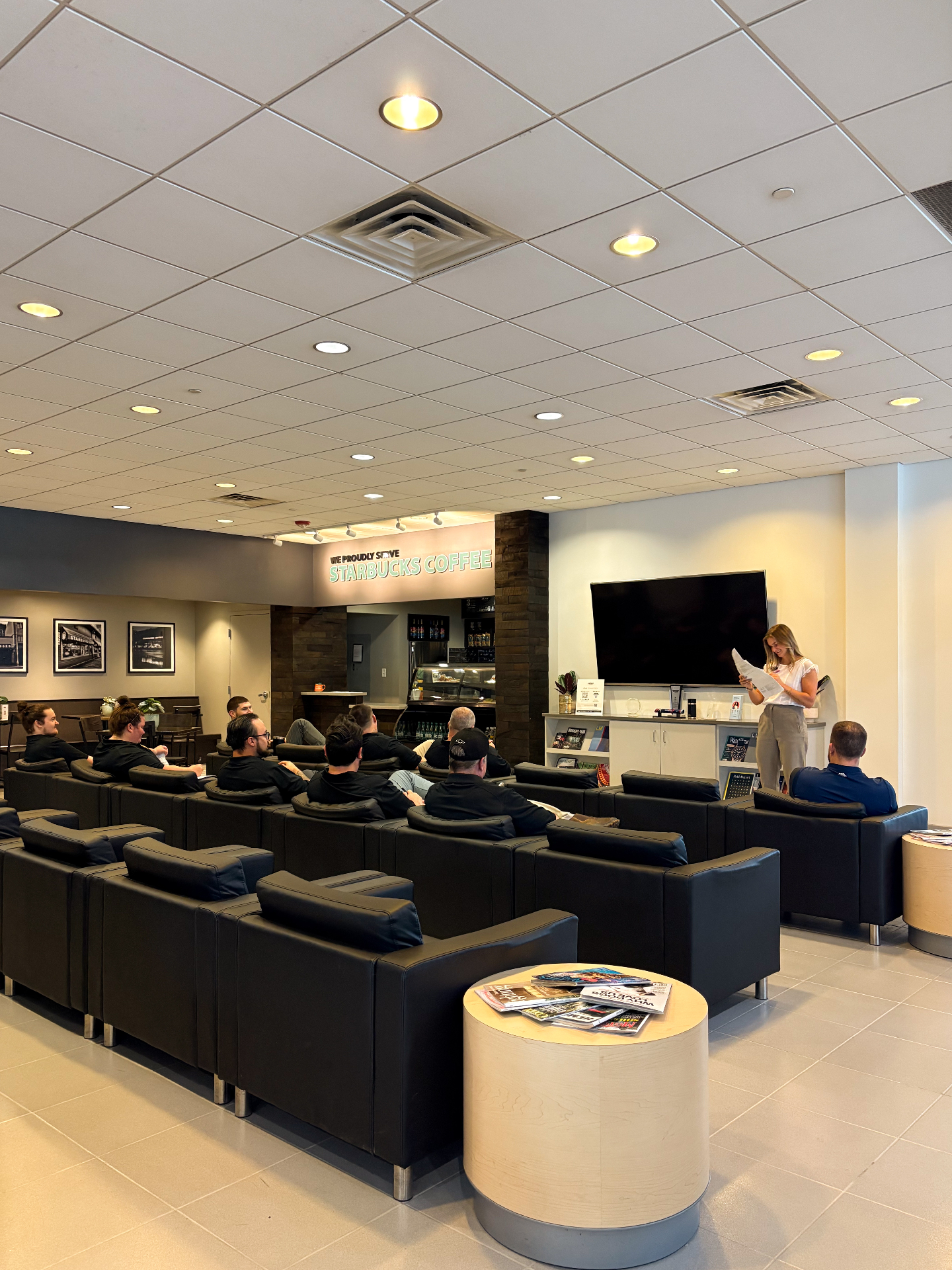 Patriot dealership customer lounge with in-house Starbucks coffee bar