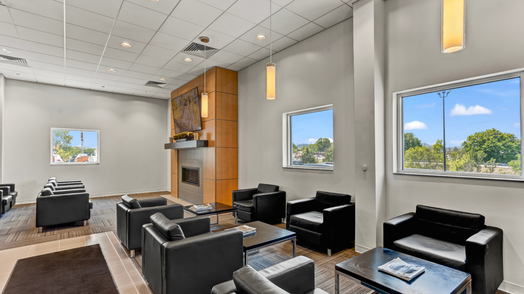 Customer lounge with fireplace